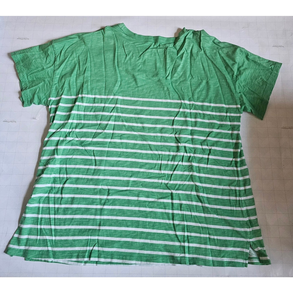 24/7 Women’s Green & White Striped Short Sleeve T-Shirt Size Medium Casual Top