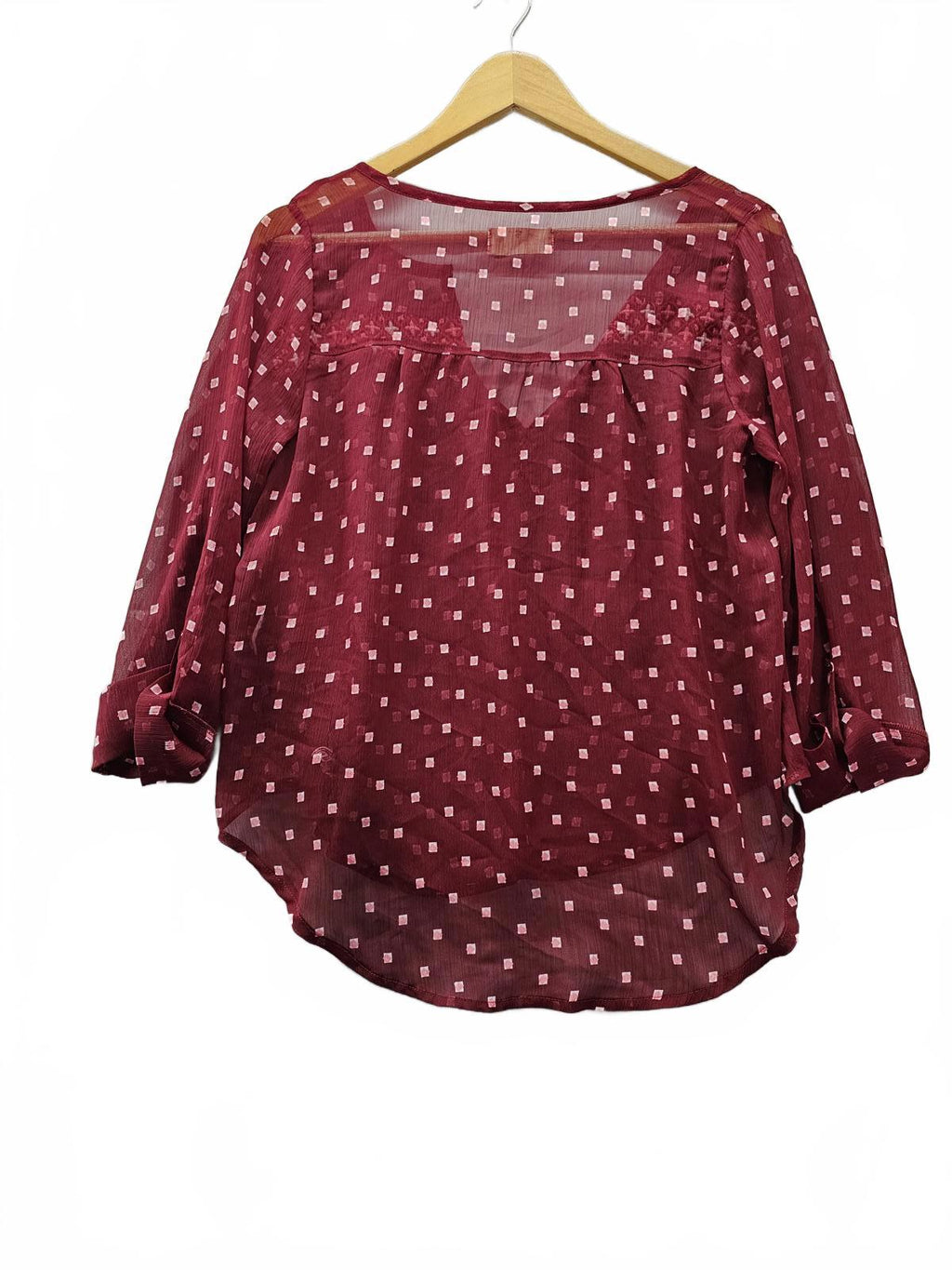 Hollister Burgundy Sheer Boho Blouse Embroidered Yoke Long Sleeve Women's Medium