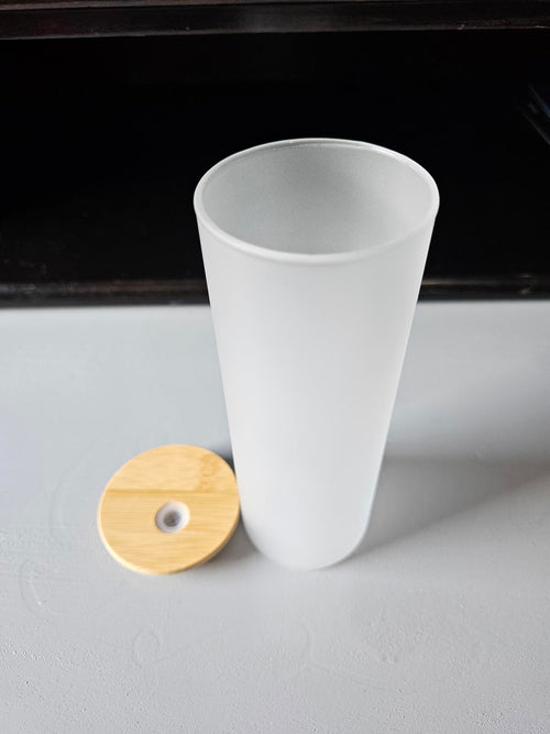 17oz Frosted Glass Can with Bamboo Lid – Sublimation Blank