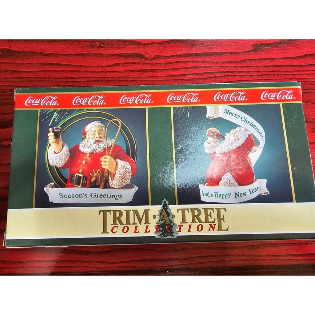 1992 Coca Cola Trim A Tree Ornaments Two Pack Boxed Santa Christmas