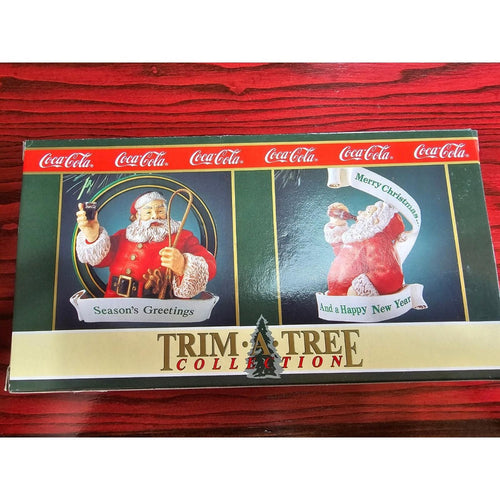 1992 Coca Cola Trim A Tree Ornaments Two Pack Boxed Santa Christmas