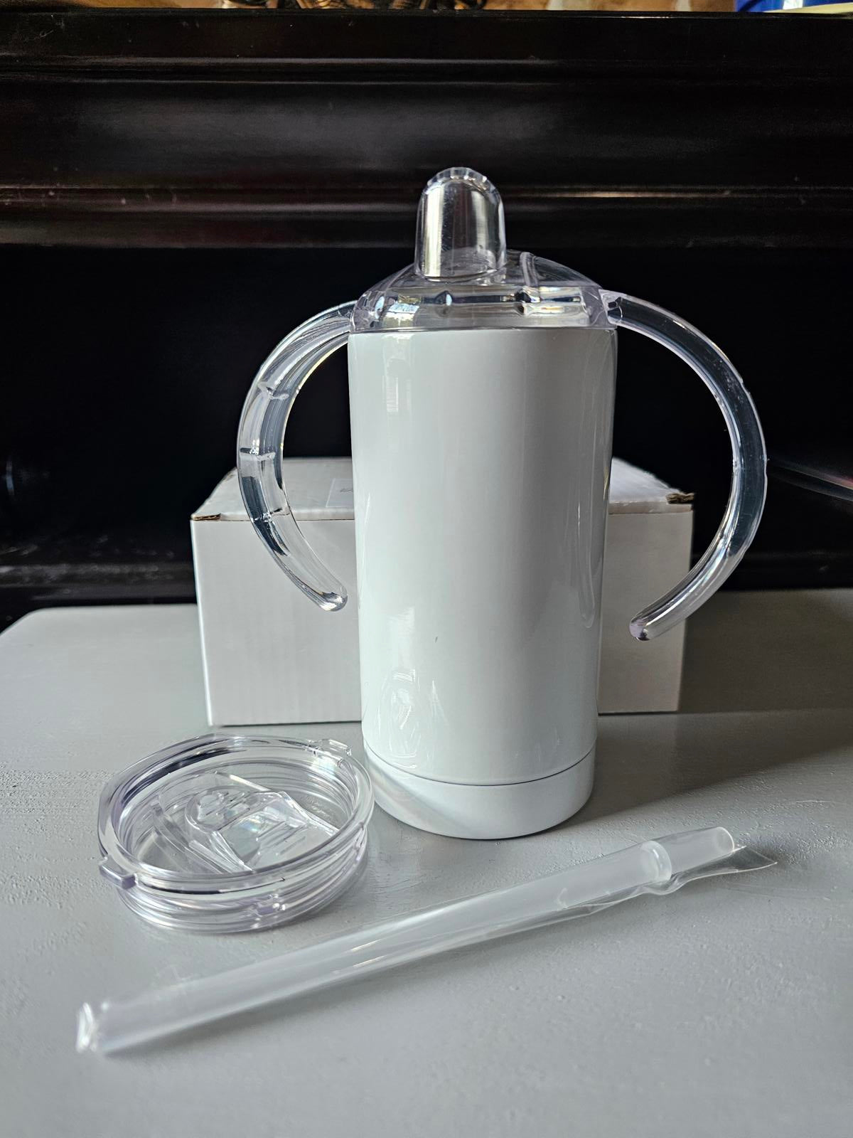 12oz Kids Sublimation Sippy Tumbler with Handles, Straw & Lids – White Blank