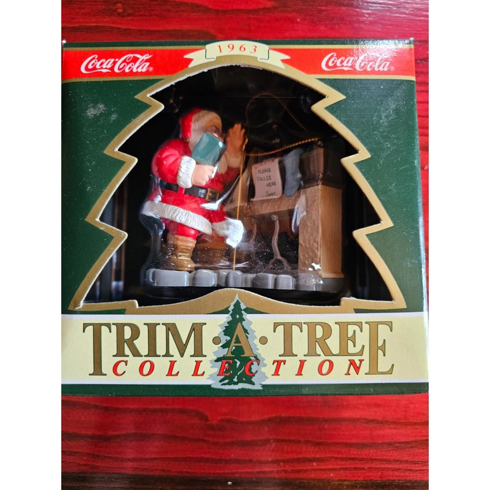 Coca Cola Trim A Tree Ornament 1963 Santa by Fireplace Vintage EUC