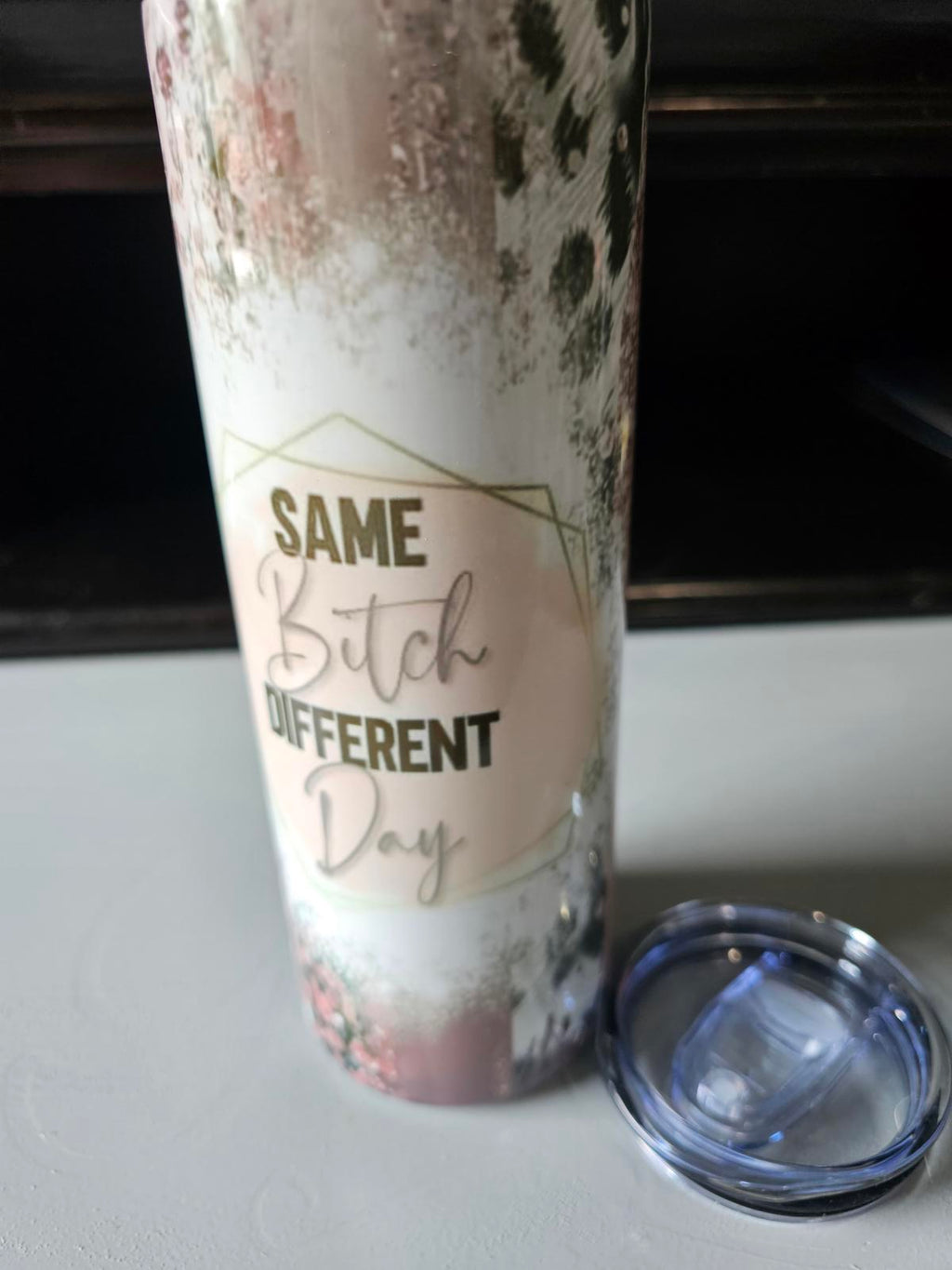 20oz Custom Tumbler – Same Bitch Different Day Leopard Floral Design