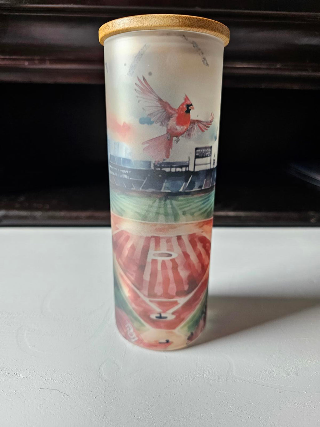 17oz Custom Cardinals Frosted Glass Tumbler – Busch Stadium Design One of a Kind