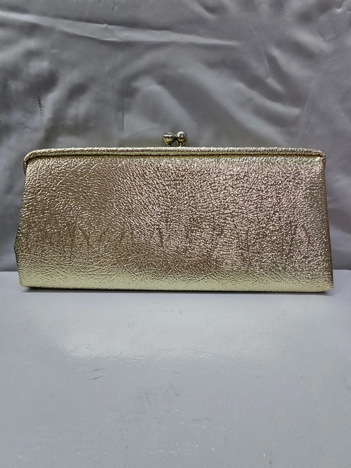 Clutch Purse Gold Metallic Handheld Snap Close Rare 1970’s Vintage Evening Bag