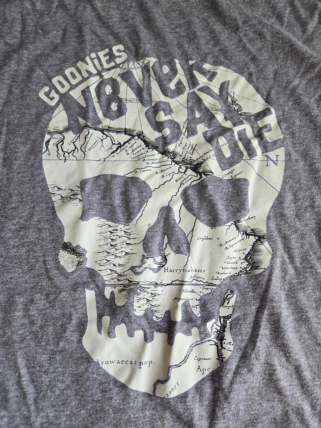 Goonies Never Say Die Skull Map Tee Custom Graphic Size L