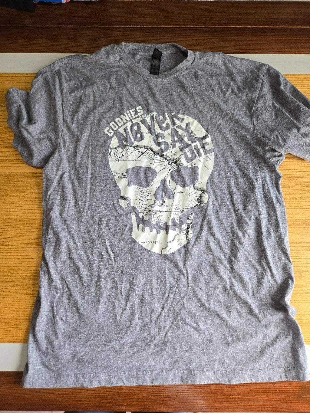 Goonies Never Say Die Skull Map Tee Custom Graphic Size L