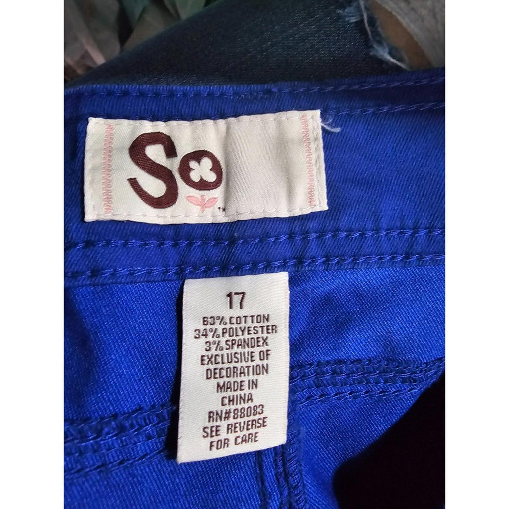 SO Electric Blue Skinny Jeans Size 17 Stretch Bold Statement Denim