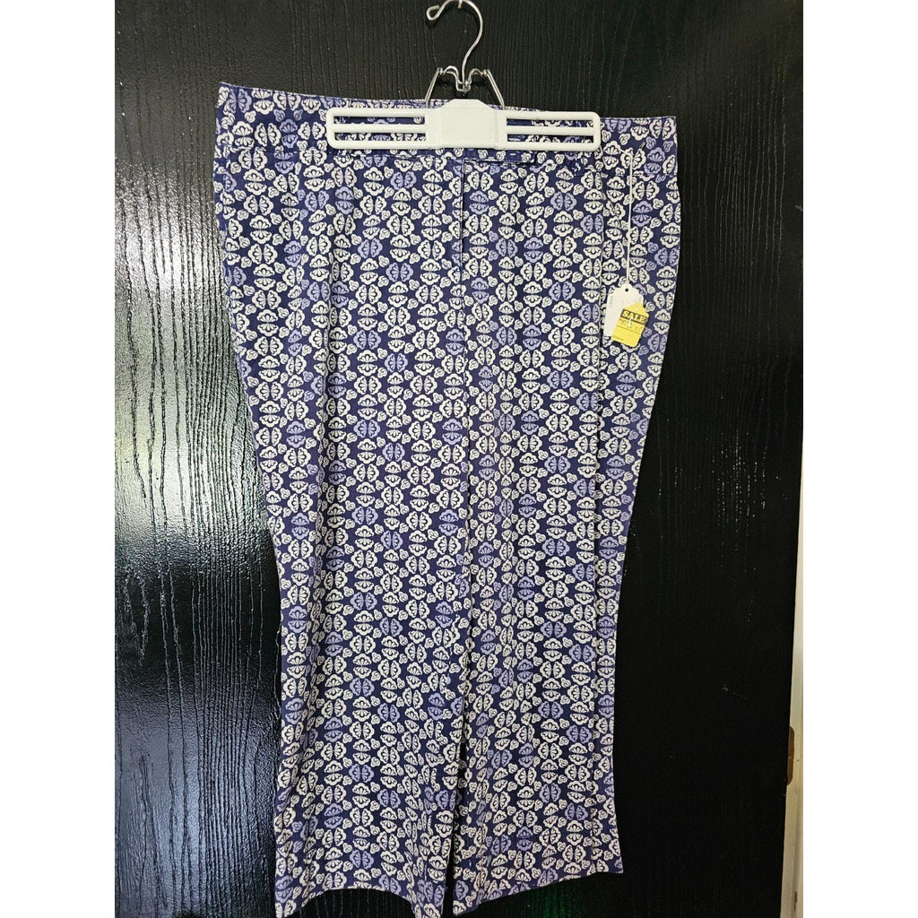 Ann Taylor LOFT Blue Floral Capri Pants 14 Cropped Button Tab Mid Rise