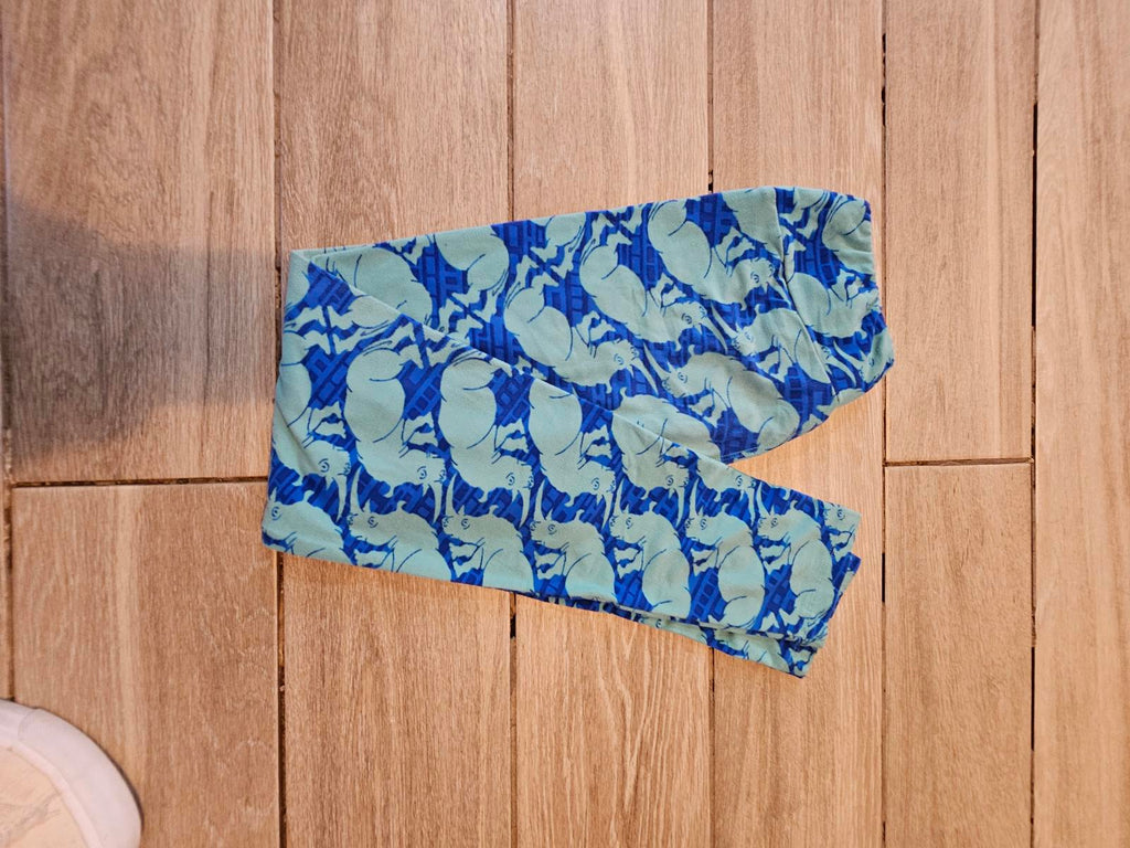 Lularoe OS Leggings Blue Green Rhino Print Buttery Soft Animal Pattern