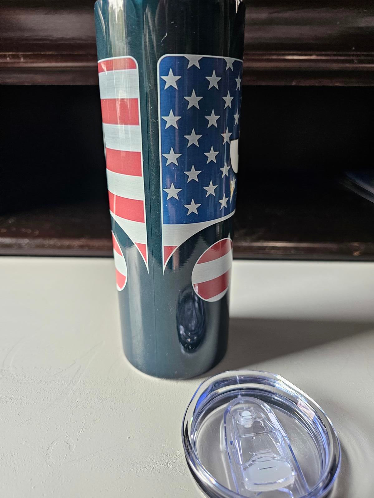 20oz Custom Jeep Tumbler – American Flag Design, Lid & Straw Included