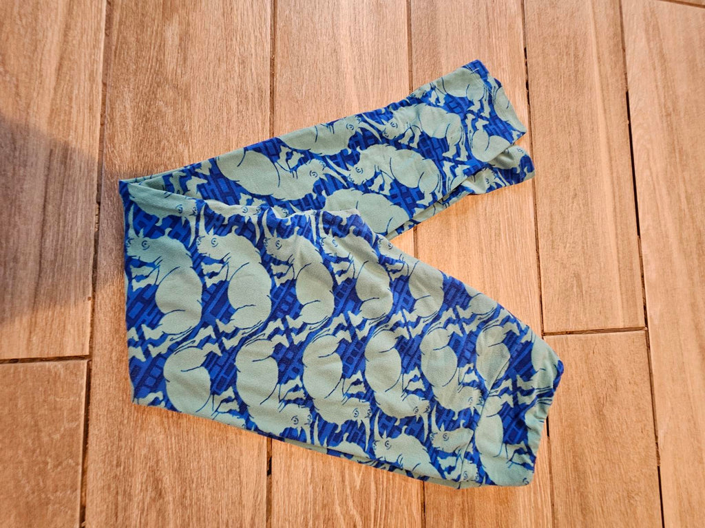 Lularoe OS Leggings Blue Green Rhino Print Buttery Soft Animal Pattern