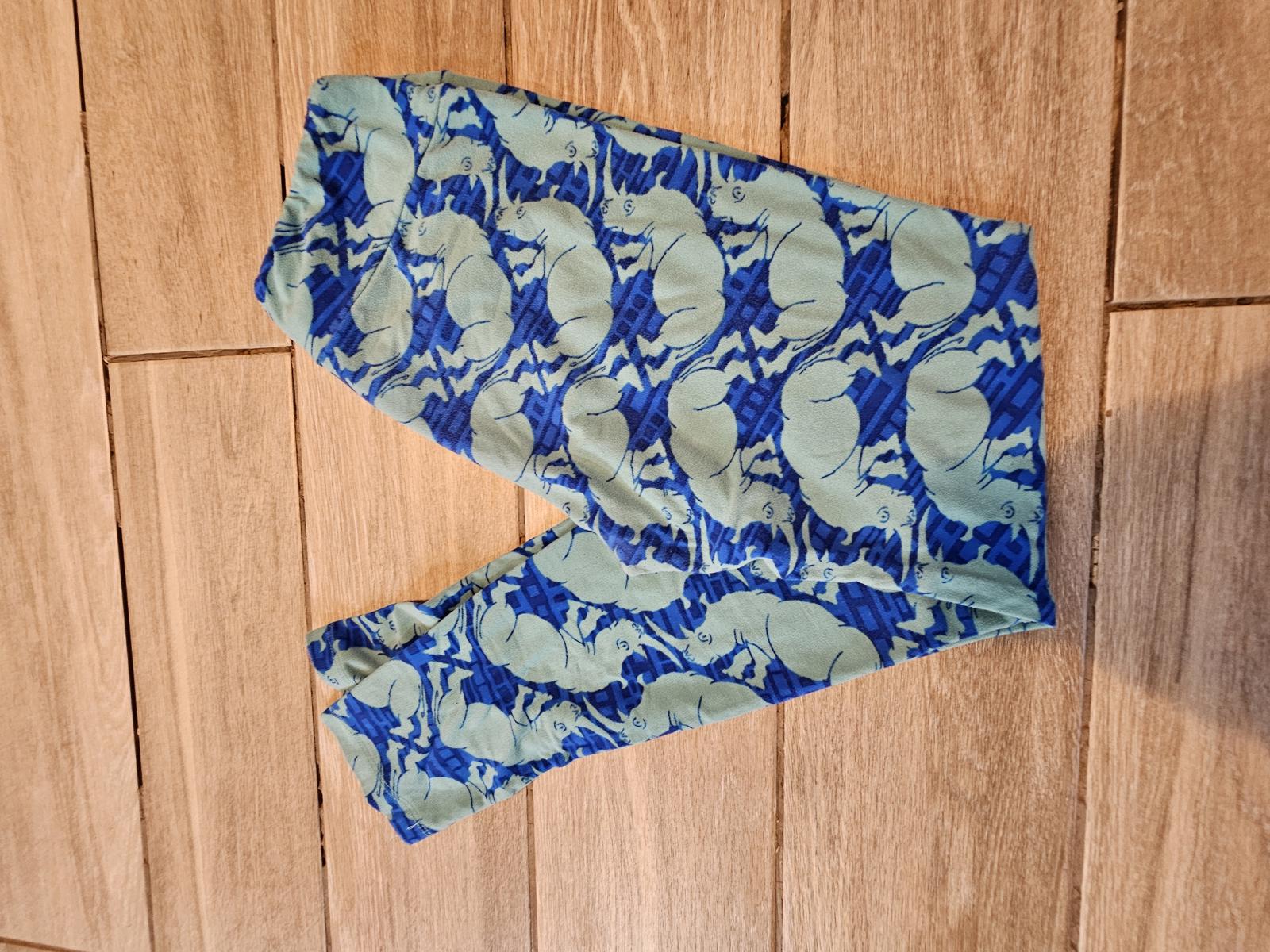Lularoe OS Leggings Blue Green Rhino Print Buttery Soft Animal Pattern
