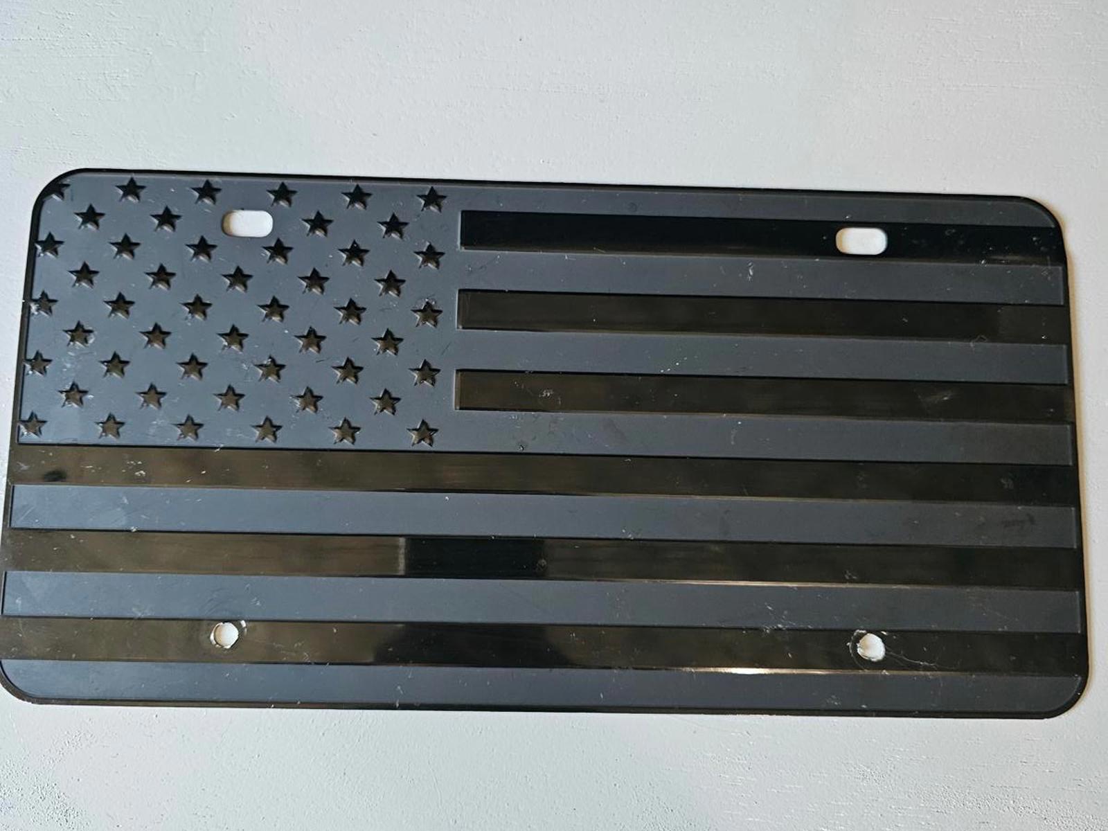 Black American Flag License Plate Aluminum Metal Glossy Finish Preowned