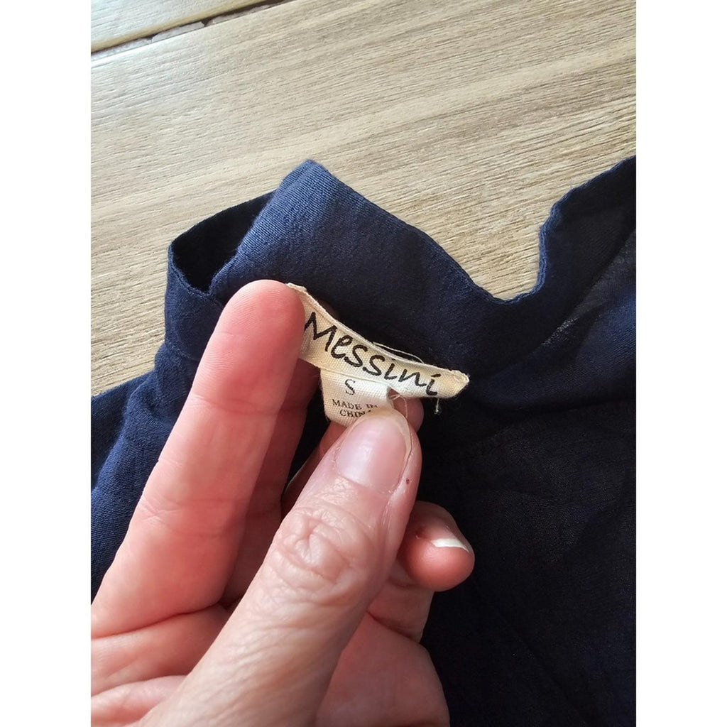 Messini Navy Blue Tunic Blouse Roll Tab Sleeve Size S