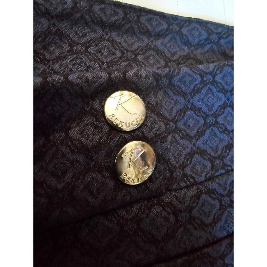 Rekucci Navy Floral Jacquard Slim Pants Size 8 Stretch Pull On Trousers