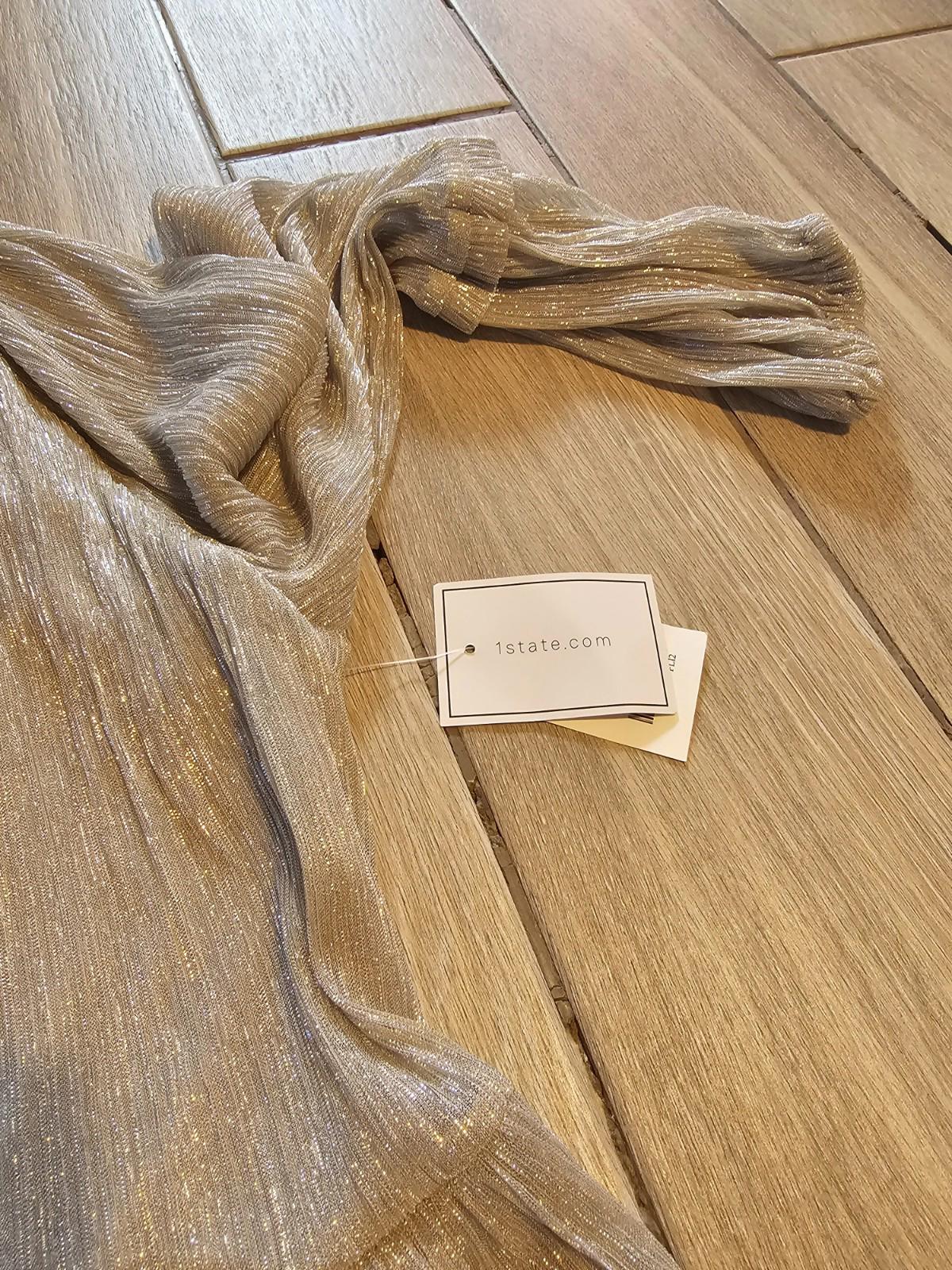 1.STATE Metallic Silver Tiered Long Sleeve Mini Dress – Women’s Large