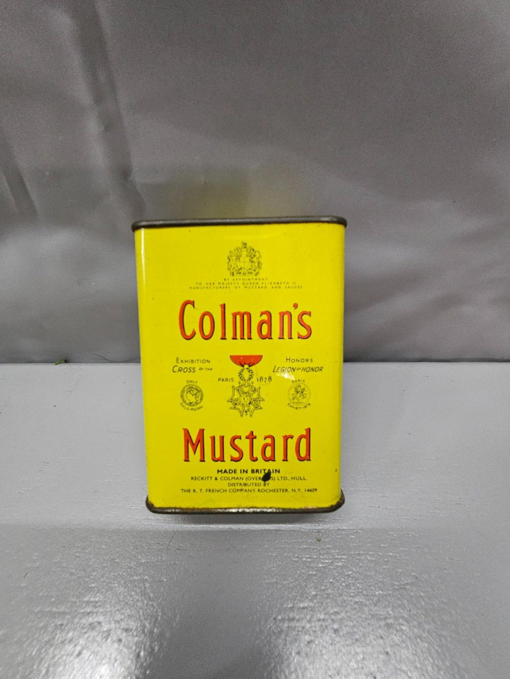 Colman's mustard tin 2 oz empty Bull Head logo Made in Britain Farmhouse Decor