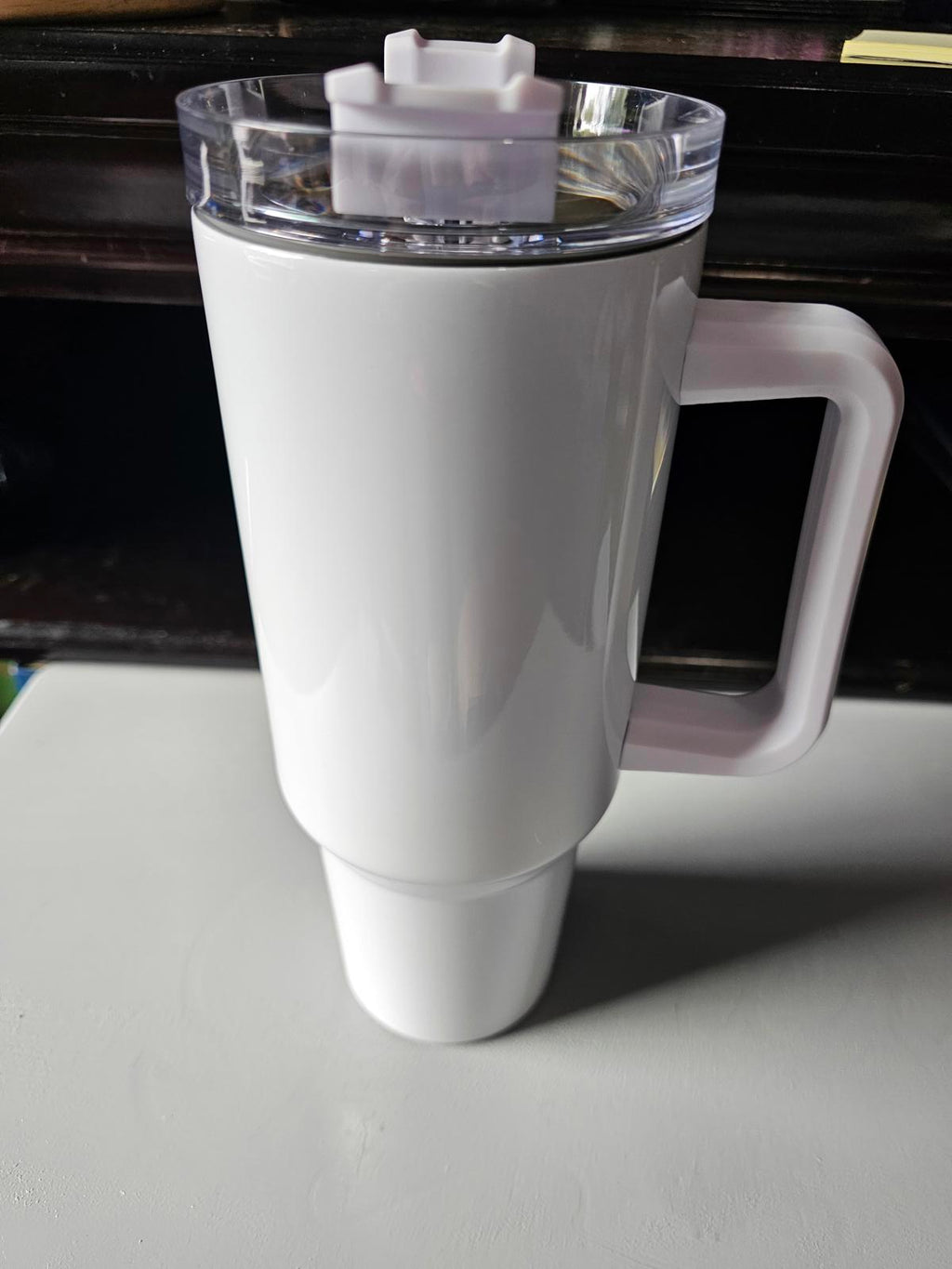 40oz White Insulated Travel Mug with Handle & Lid – Sublimation Ready / Blank