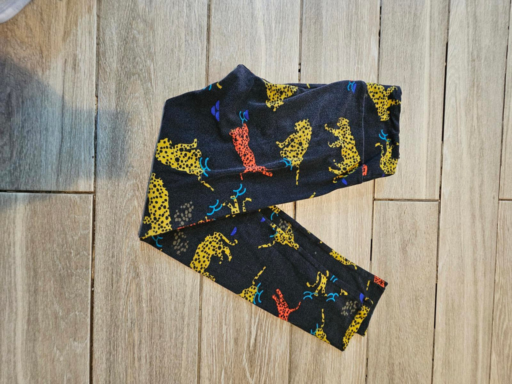 Lularoe OS Leggings Black Multicolor Cheetah Print Buttery Soft Safari