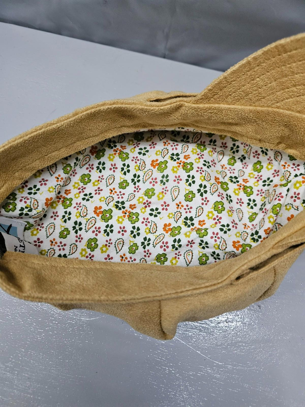 Betmar New York Tan Suede Newsboy Cap Vintage Style with Floral Lining