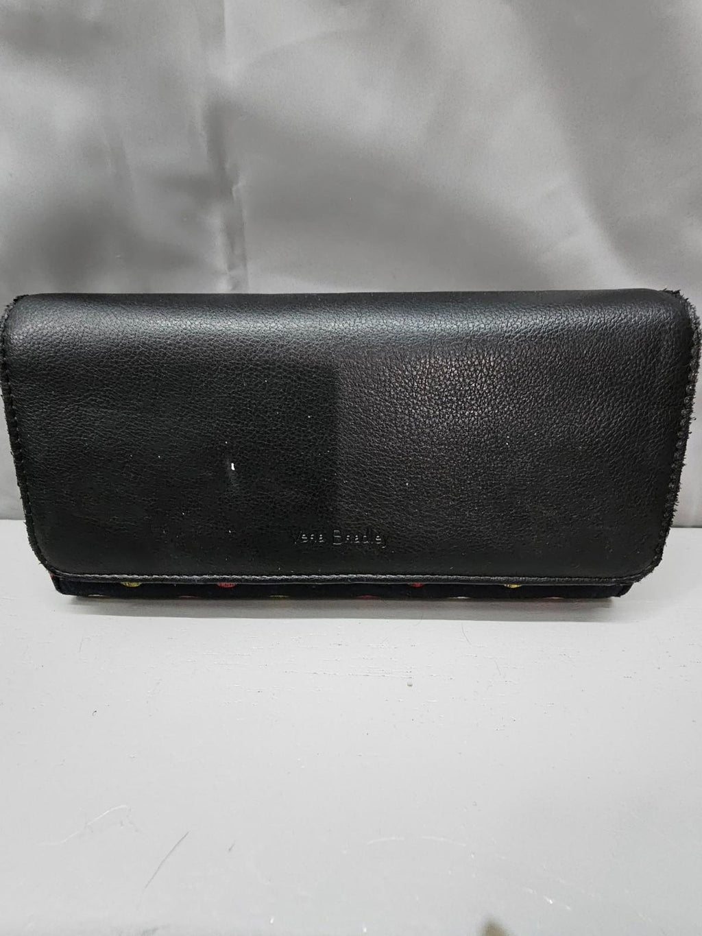 Vera Bradley Black Leather & Polka Dot Wallet – Rose Interior, Zip Pocket