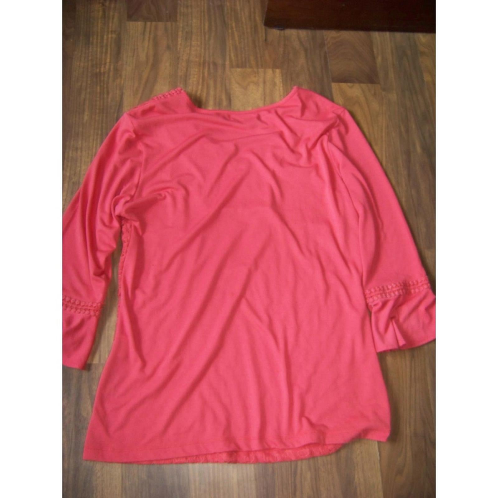 Shannon Ford NY Coral Lace Front Tunic Top Womens M Boho Chic