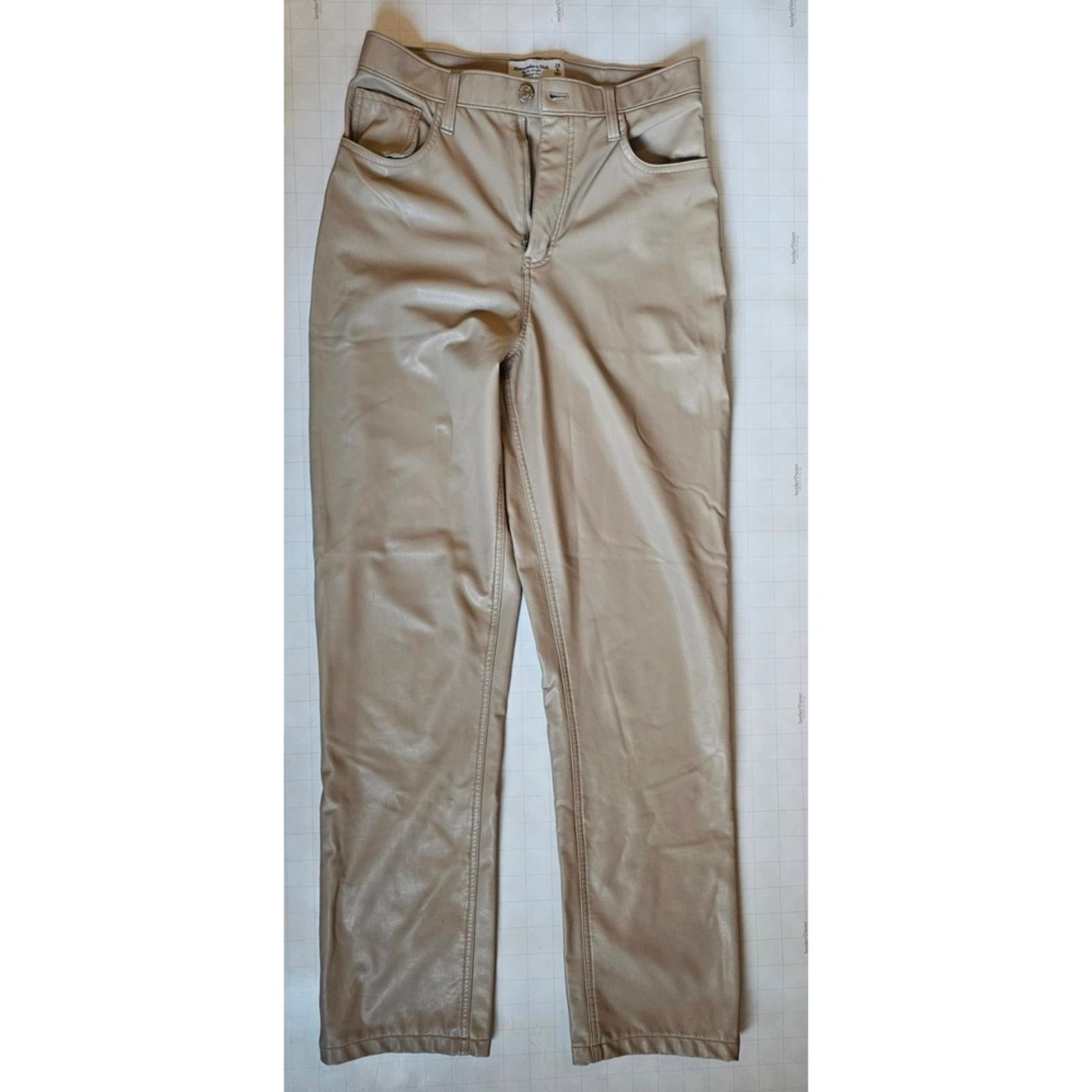 Abercrombie Fitch Curve Love 90s Straight Faux Leather Pants 28 6L Taupe