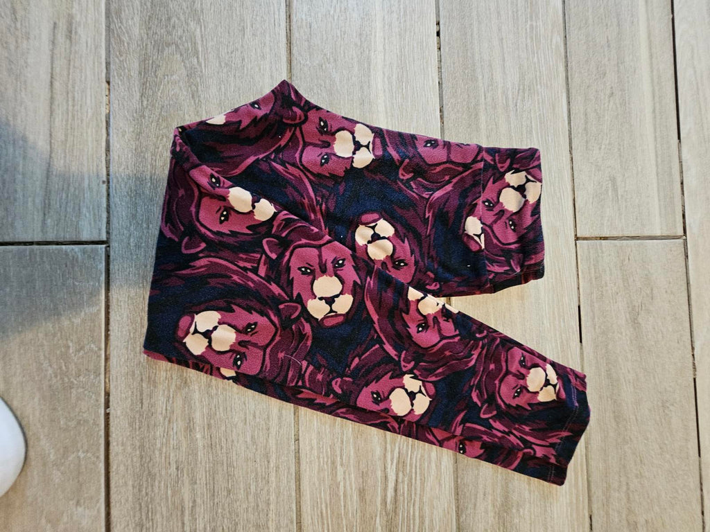 Lularoe Tween Leggings Purple Lion Print Soft Stretch Animal Graphic