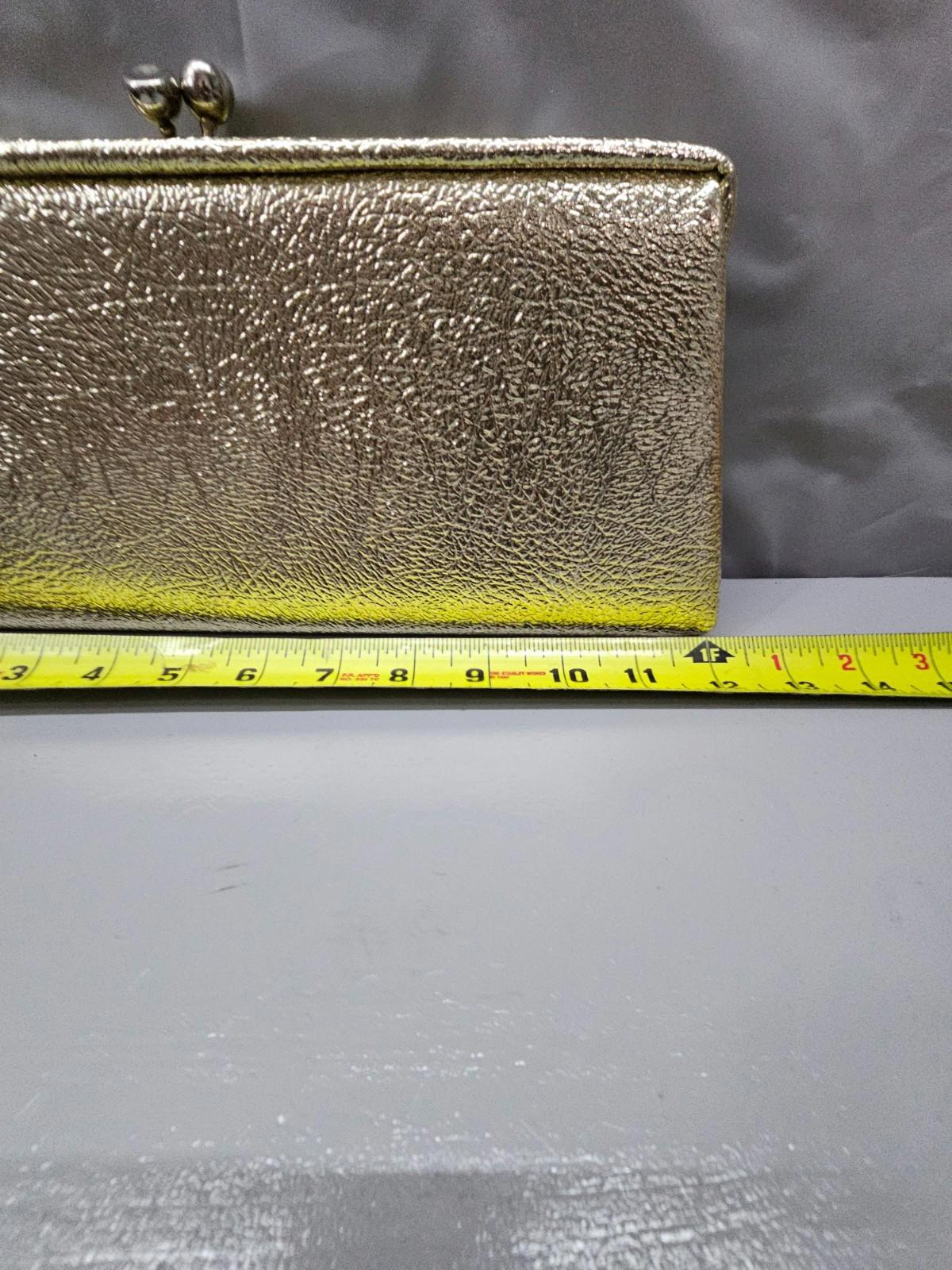 Clutch Purse Gold Metallic Handheld Snap Close Rare 1970’s Vintage Evening Bag